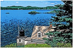 Browns Head Light Over Bay in Maine 2 -Digital Painting